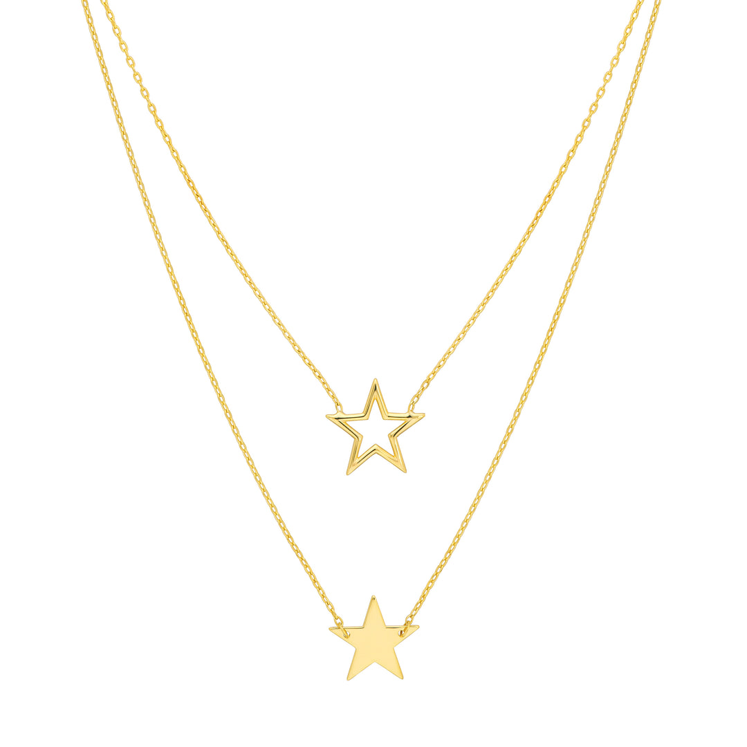 Wire and Solid Star Duet Necklace