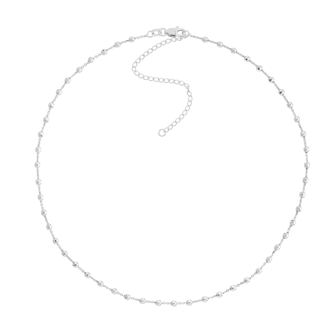 Diamond-Cut Bead Station Choker Chain Adjustable Lobster Lk