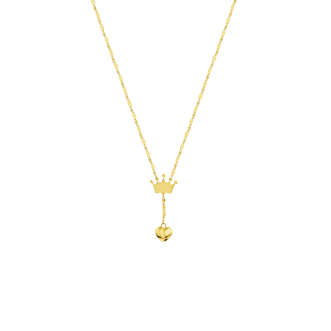 Puffed Crown & Heart Drop Baby Necklace