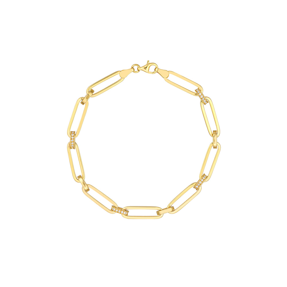 Pave Diamond Accented Paper Clip Chain Bracelet