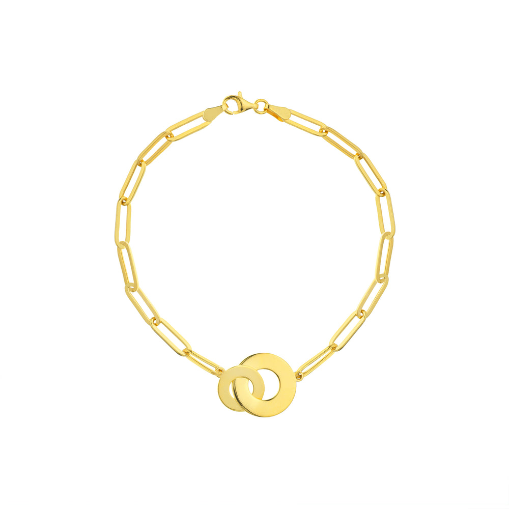 Interlocked Discs on Paper Clip Chain Bracelet