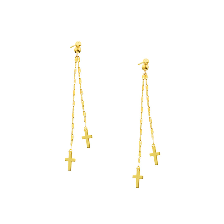 Polished Double Strand Dangle Cross Earrings