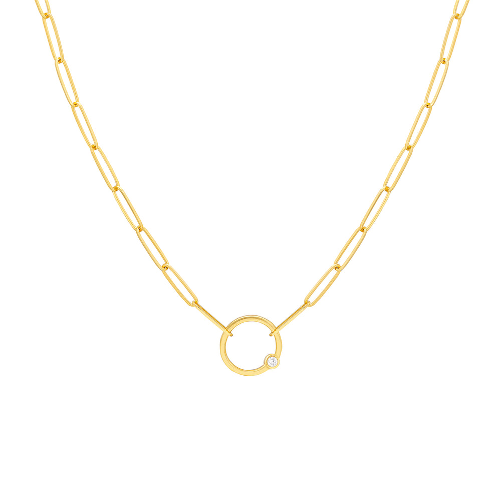 Bezel Diamond Ring Paper Clip Necklace