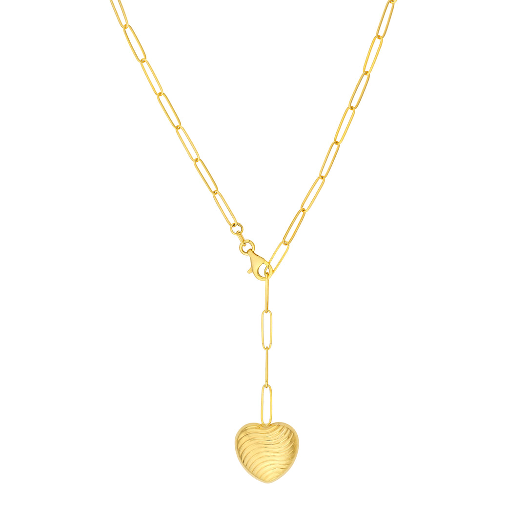 Textured Puff Heart Paper Clip Lariat Necklace
