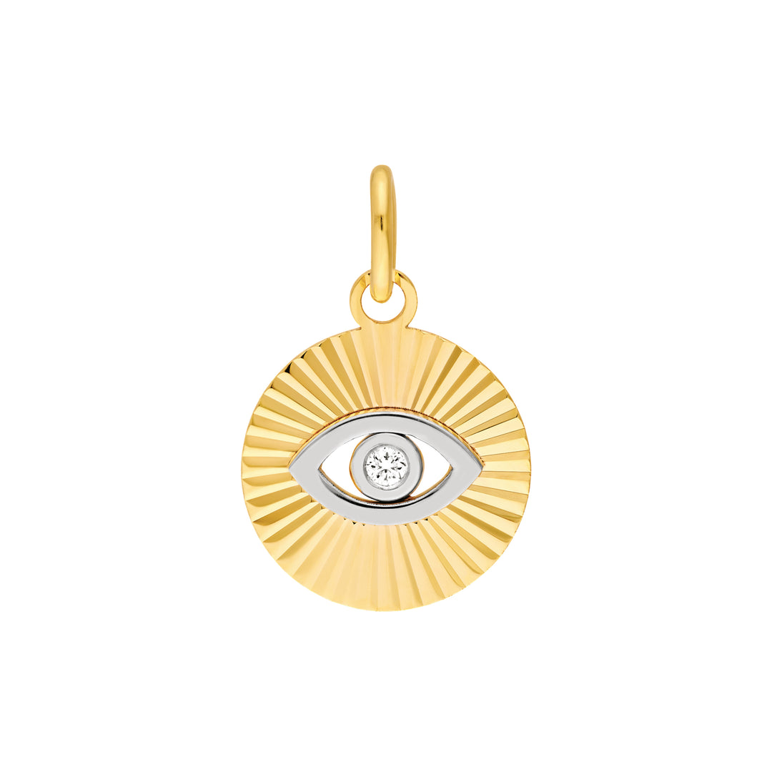 Diamond Two-Tone Fluted Evil Eye Charm