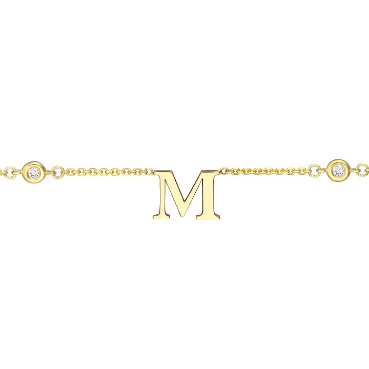 Initial & Diamond Bezel Station Necklace