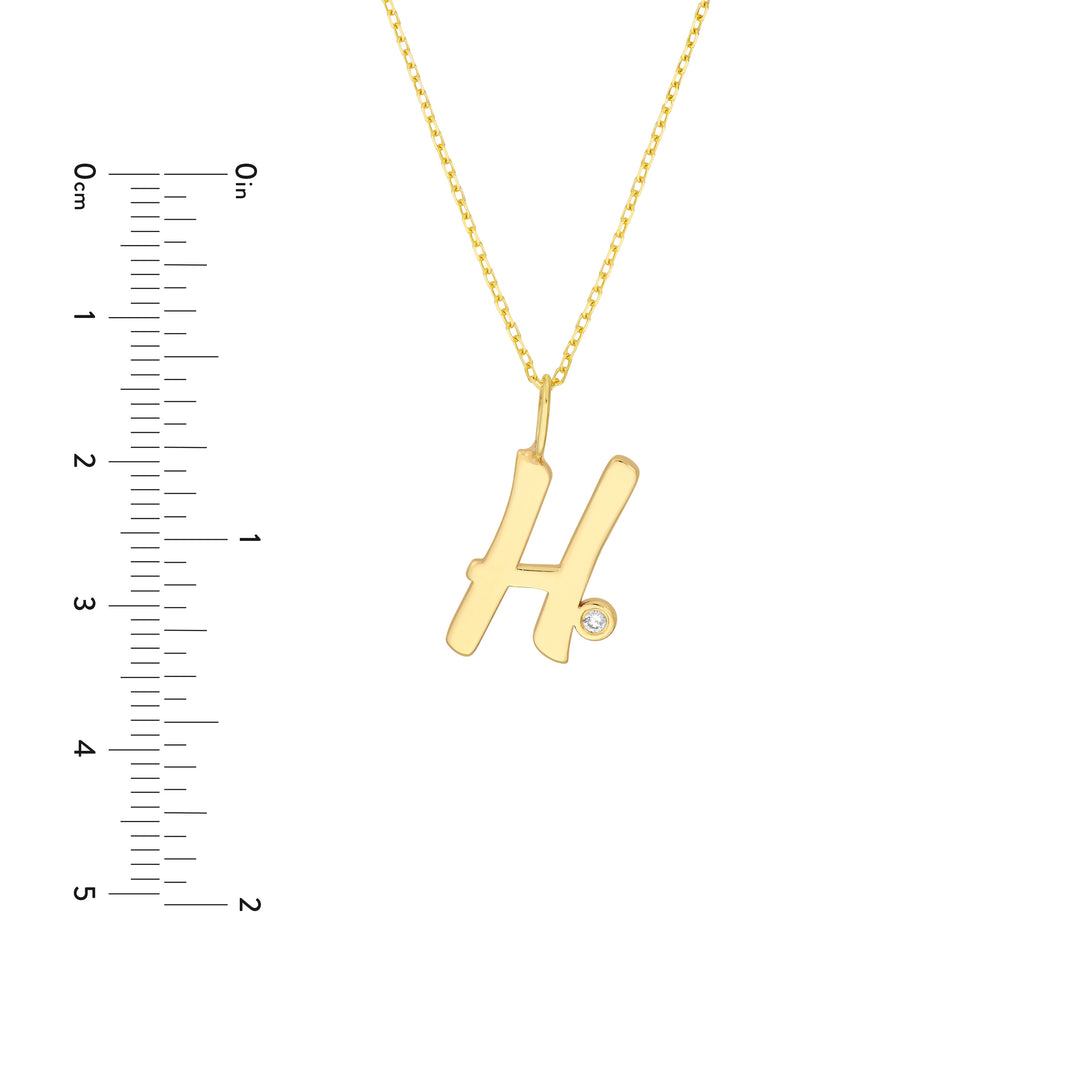 Script H with Diamond Bezel Necklace