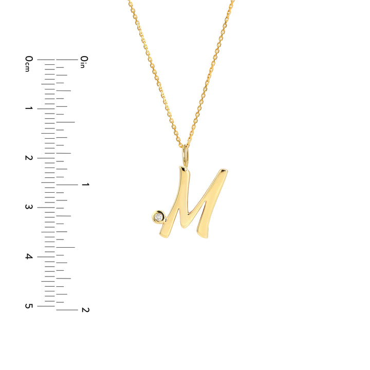 Script M with Diamond Bezel Necklace