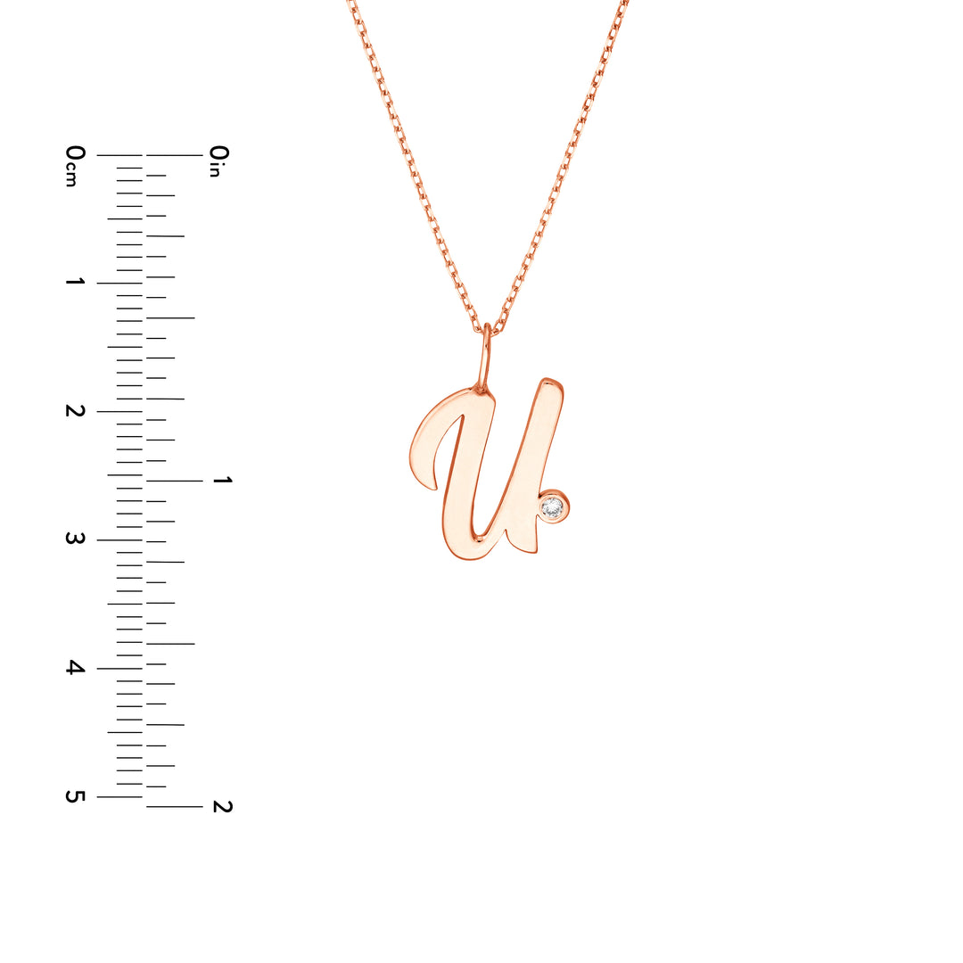Script U with Diamond Bezel Necklace