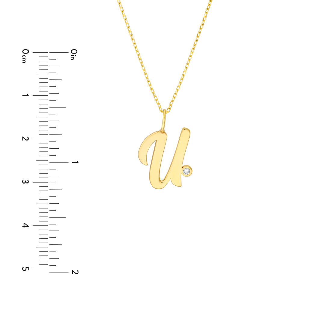 Script U with Diamond Bezel Necklace