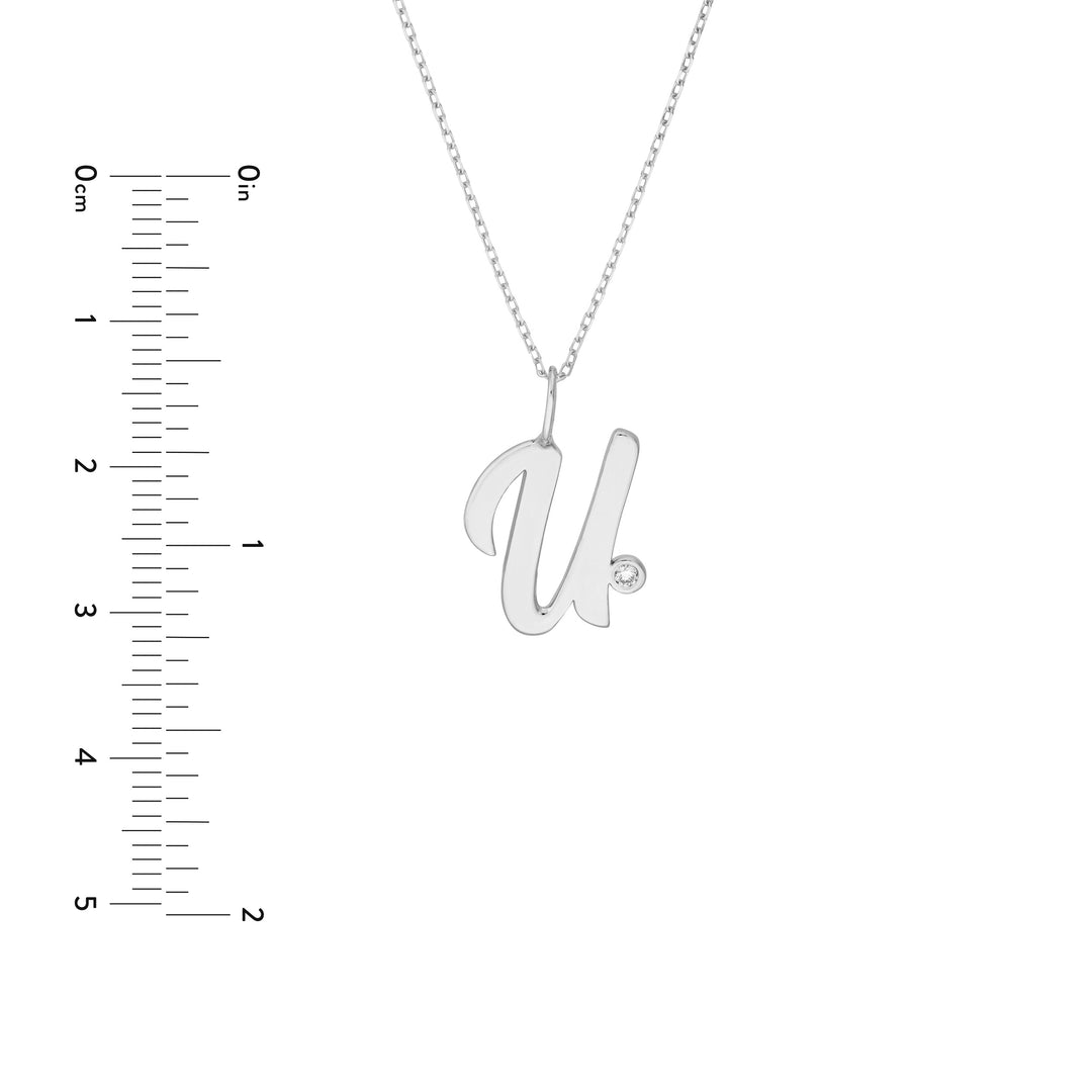 Script U with Diamond Bezel Necklace