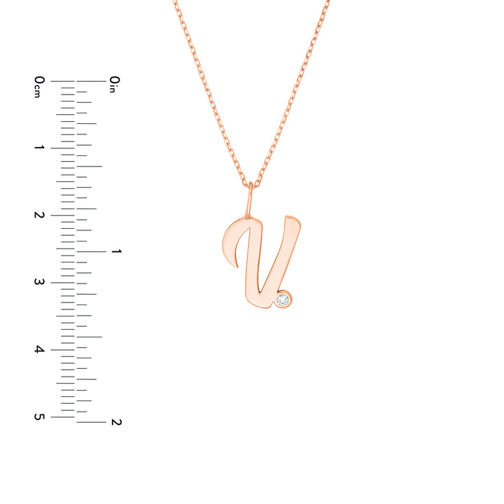 Script V with Diamond Bezel Necklace