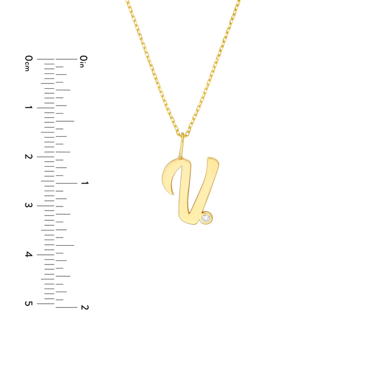 Script V with Diamond Bezel Necklace