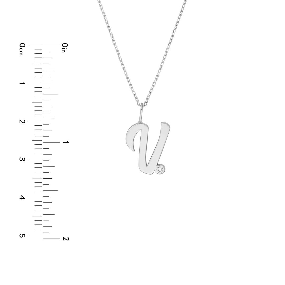 Script V with Diamond Bezel Necklace