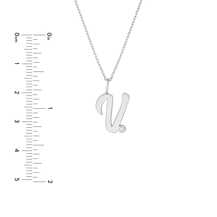 Script V with Diamond Bezel Necklace