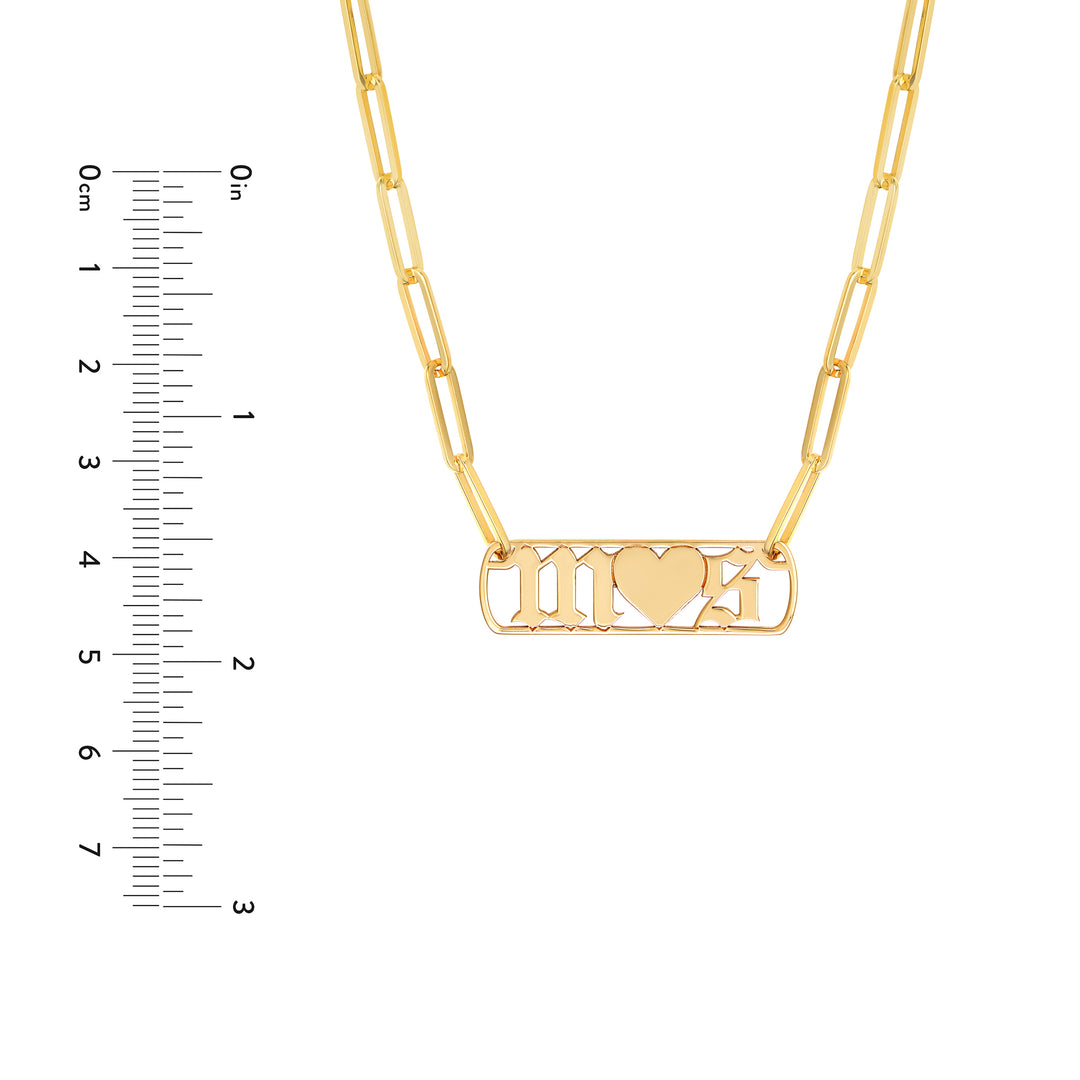 Gothic Initials with Heart Paper Clip Necklace