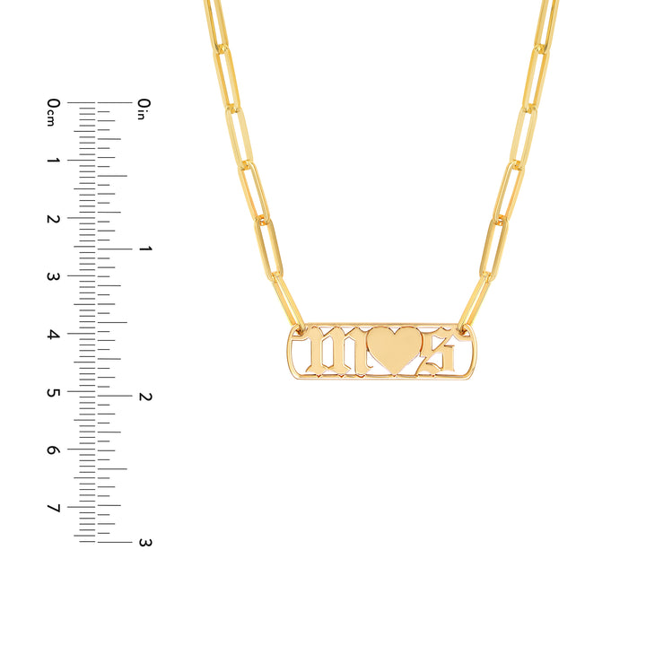 Gothic Initials with Heart Paper Clip Necklace