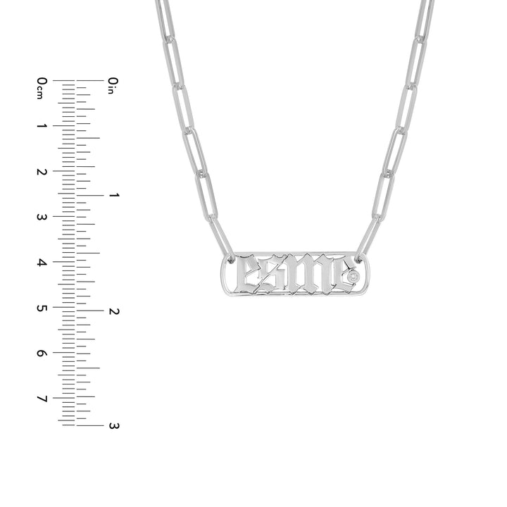 Gothic Nameplate Paper Clip Necklace w/Diamond