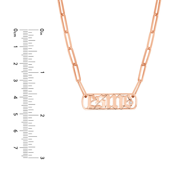 Gothic Nameplate Paper Clip Necklace w/Diamond