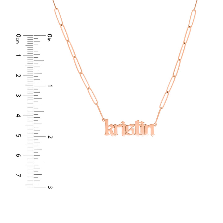 Gothic Nameplate Paper Clip Necklace