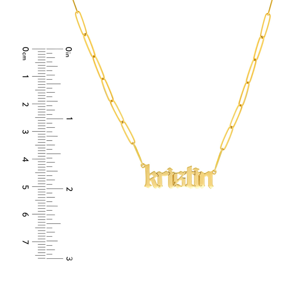 Gothic Nameplate Paper Clip Necklace