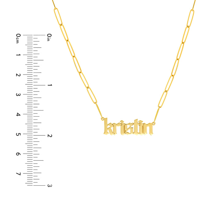 Gothic Nameplate Paper Clip Necklace