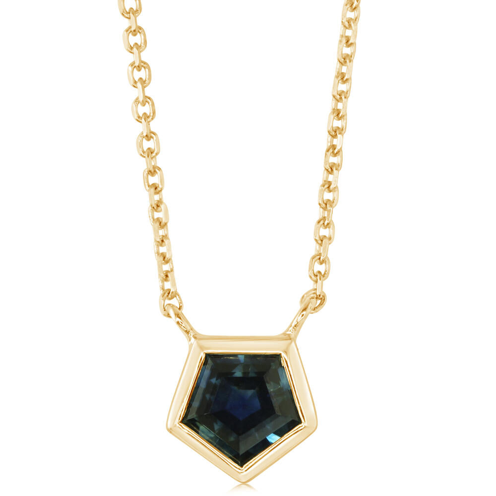 14K Yellow Gold Pentagon Montana Sapphire Neckpiece