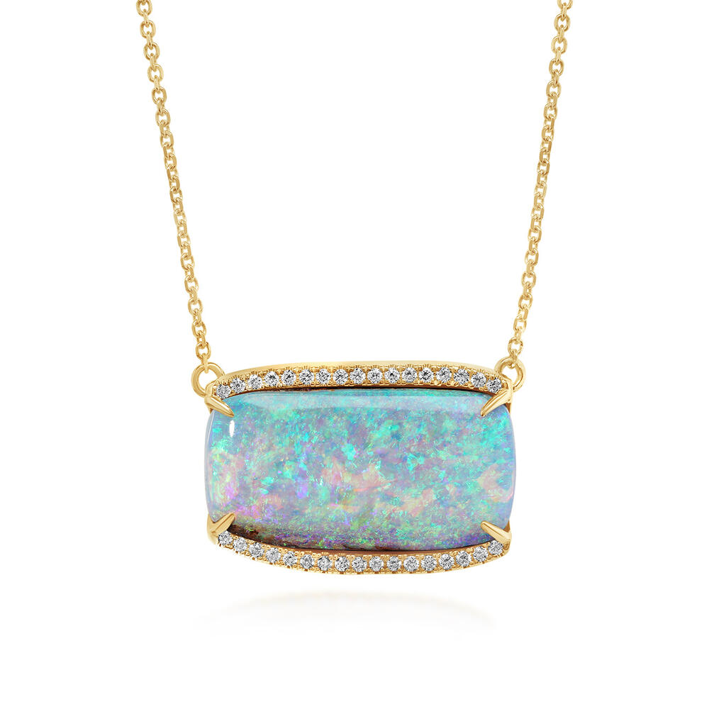 14K Yellow Gold Australian Boulder Opal/Diamond Neckpiece
