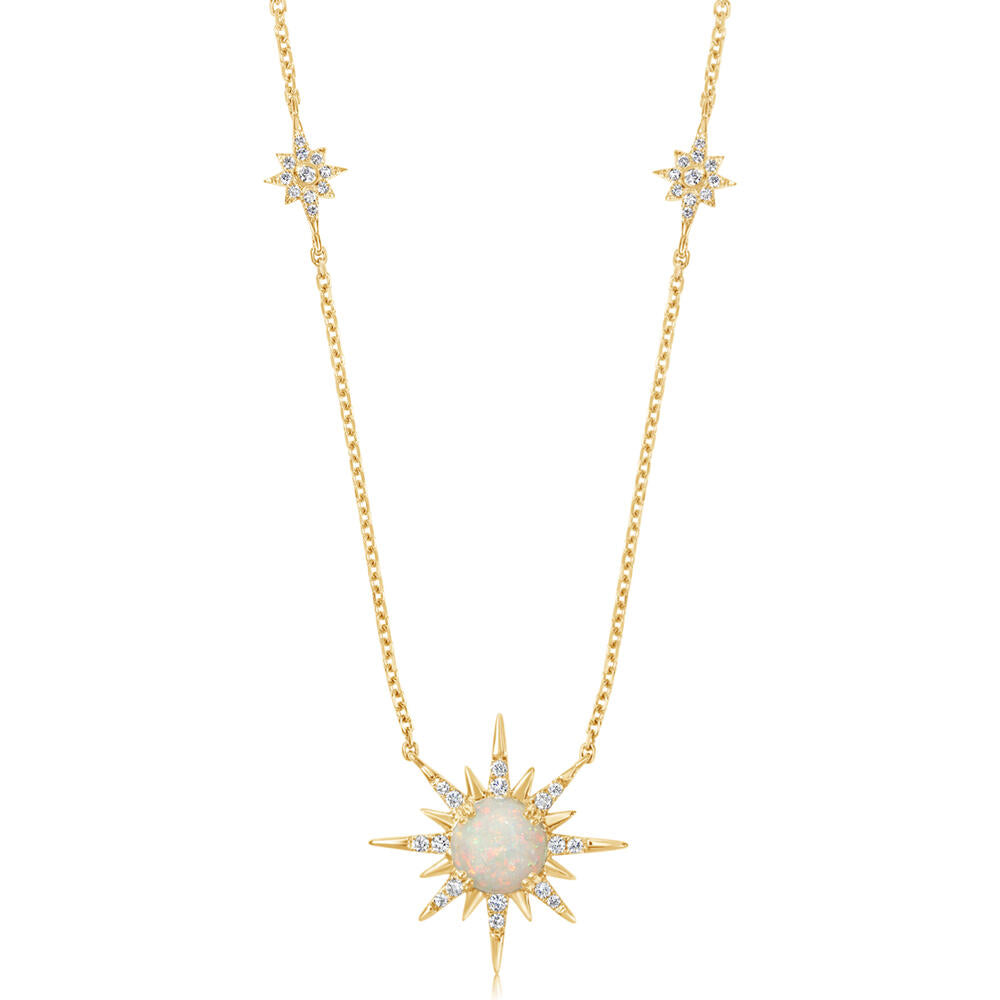 14K Yellow Gold Australian Opal /Diamond Neckpiece