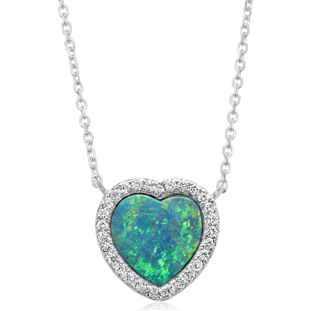 14K White Gold Australian Opal Doublet/Diamond Neckpiece