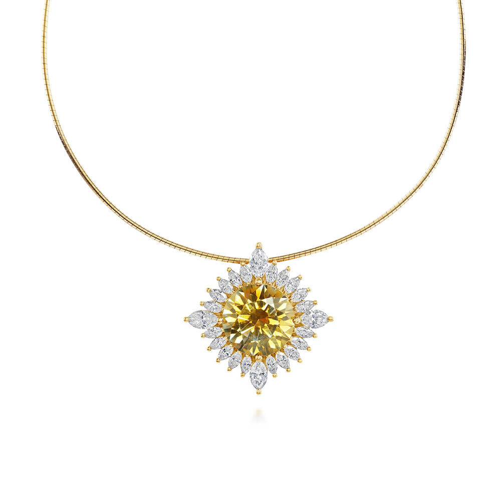 18K Yellow Gold 9.87mm Round Yellow Orange Montana Sapphire/Diamond Neckpiece