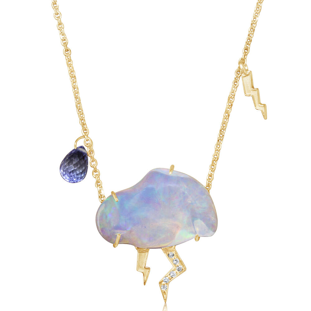 14K Yellow Gold Mexican Fire Opal Cloud Neckpiece