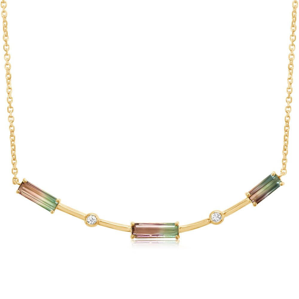 14K Yellow Gold Bi-Color Tourmaline/Diamond Neckpiece