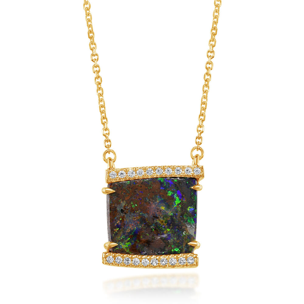 14K Yellow Gold Australian Boulder Opal/Diamond Neckpiece