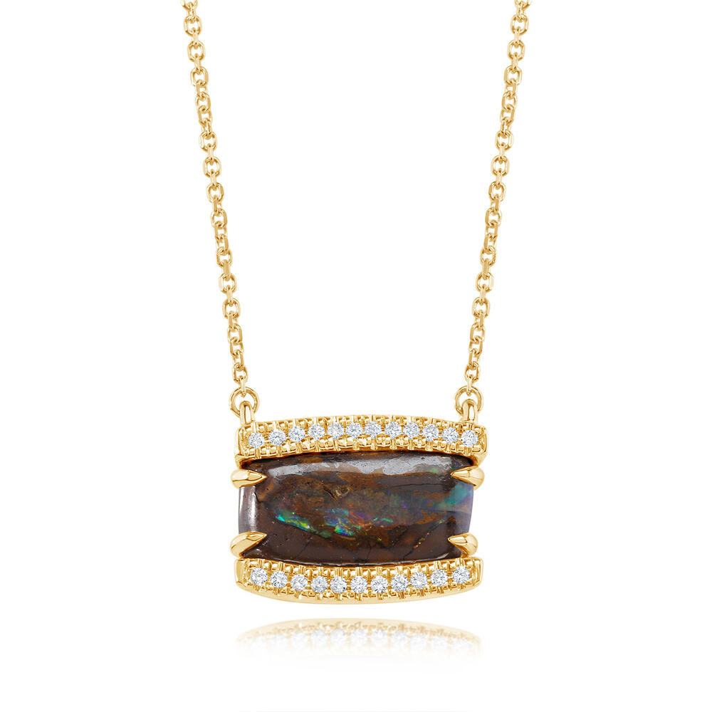 14K Yellow Gold Australian Boulder Opal/Diamond Neckpiece