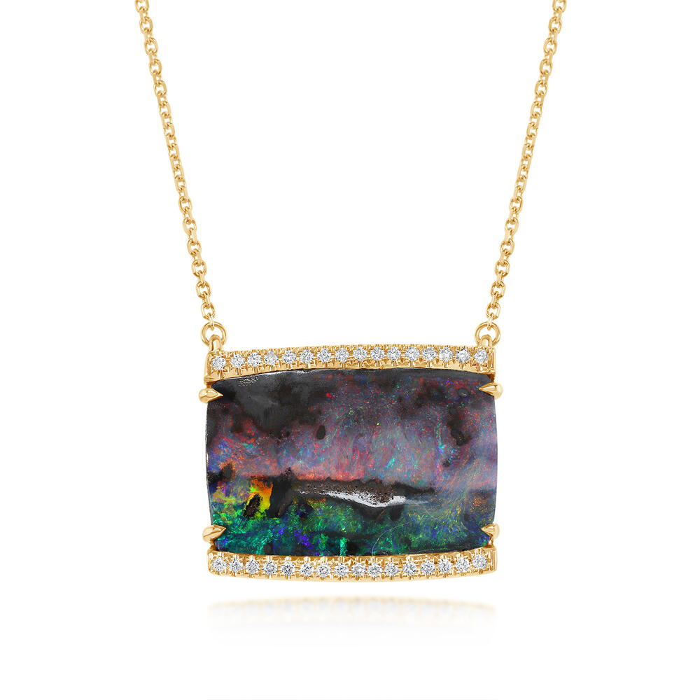 14K Yellow Gold Australian Boulder Opal/Diamond Neckpiece