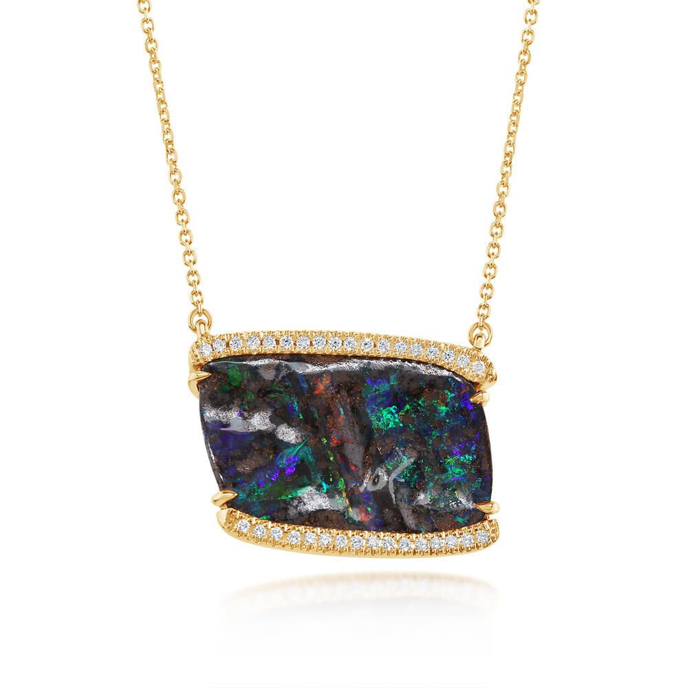14K Yellow Gold Australian Boulder Opal/Diamond Neckpiece