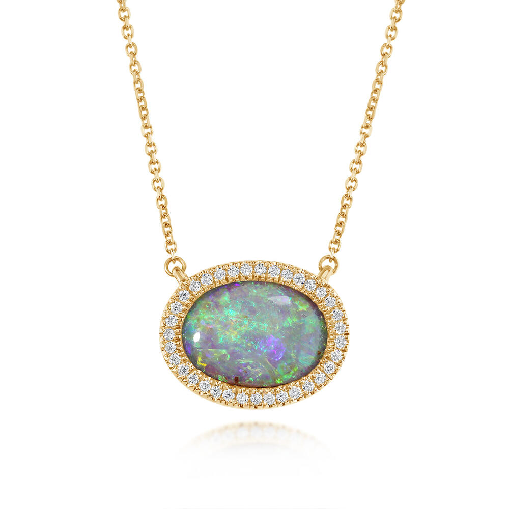 14K Yellow Gold Australian Boulder Opal/Diamond Neckpiece
