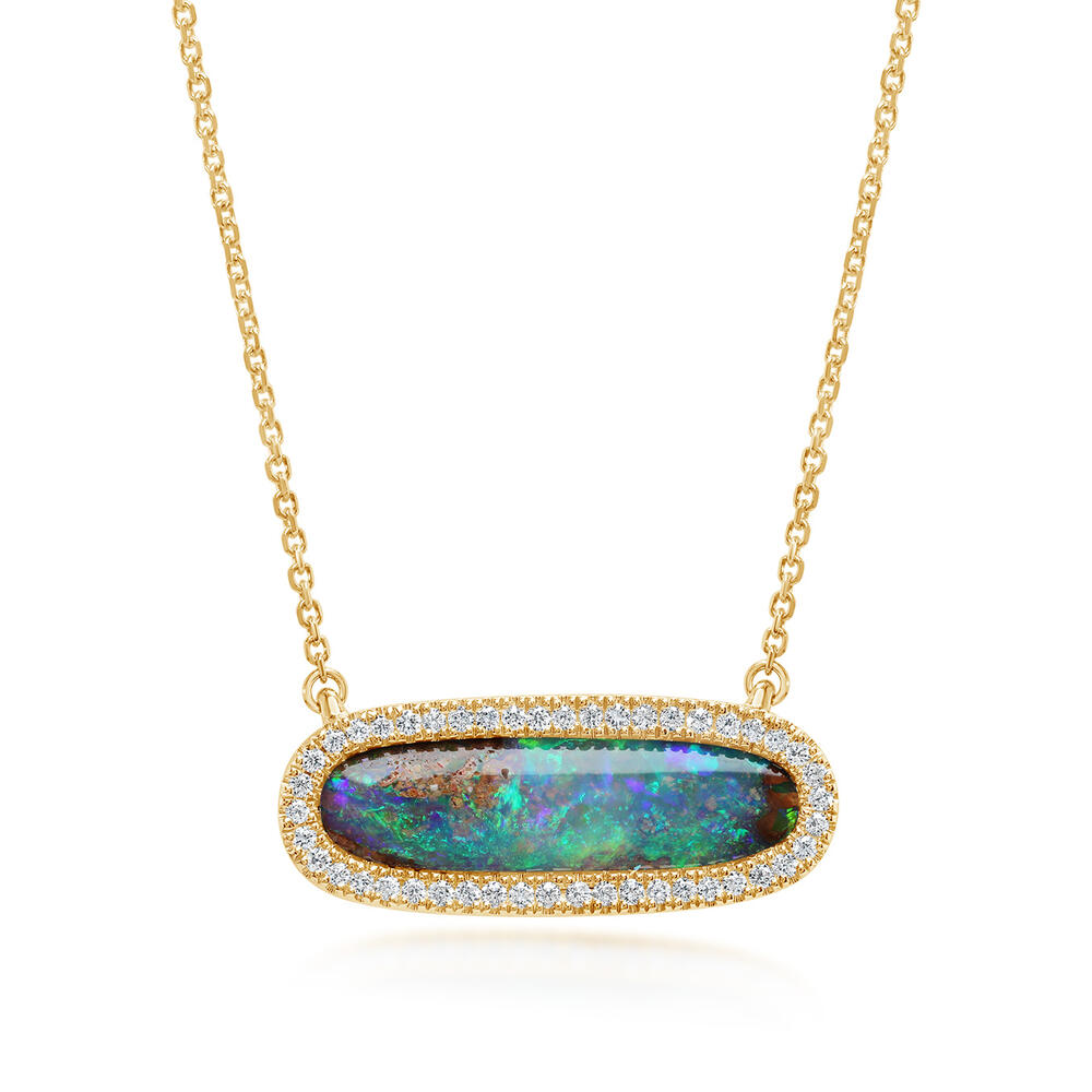 14K Yellow Gold Australian Boulder Opal/Diamond Neckpiece