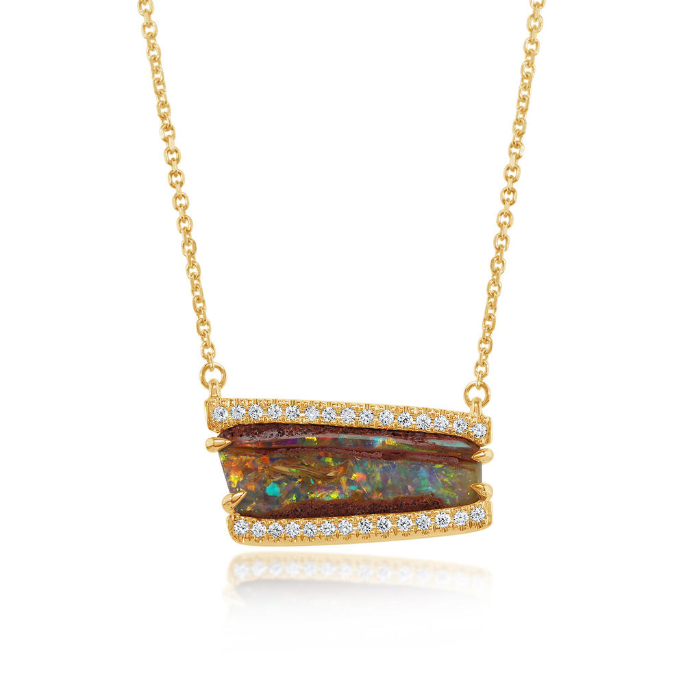 14K Yellow Gold Australian Boulder Opal/Diamond Neckpiece