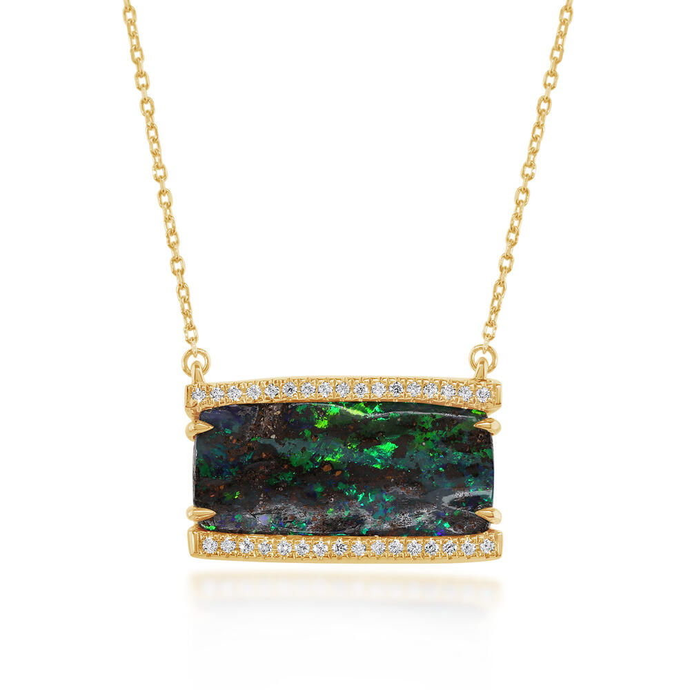 14K Yellow Gold Australian Boulder Opal/Diamond Neckpiece