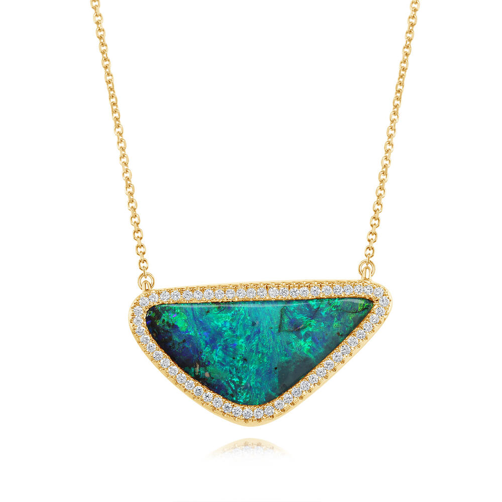14K Yellow Gold Australian Boulder Opal/Diamond Neckpiece