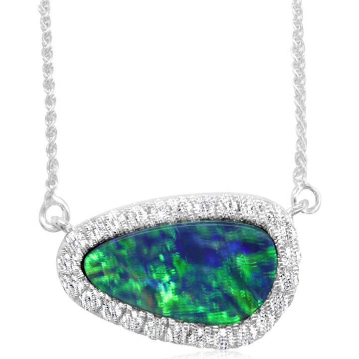 14K White Gold Australian Opal Doublet/Diamond Neckpiece