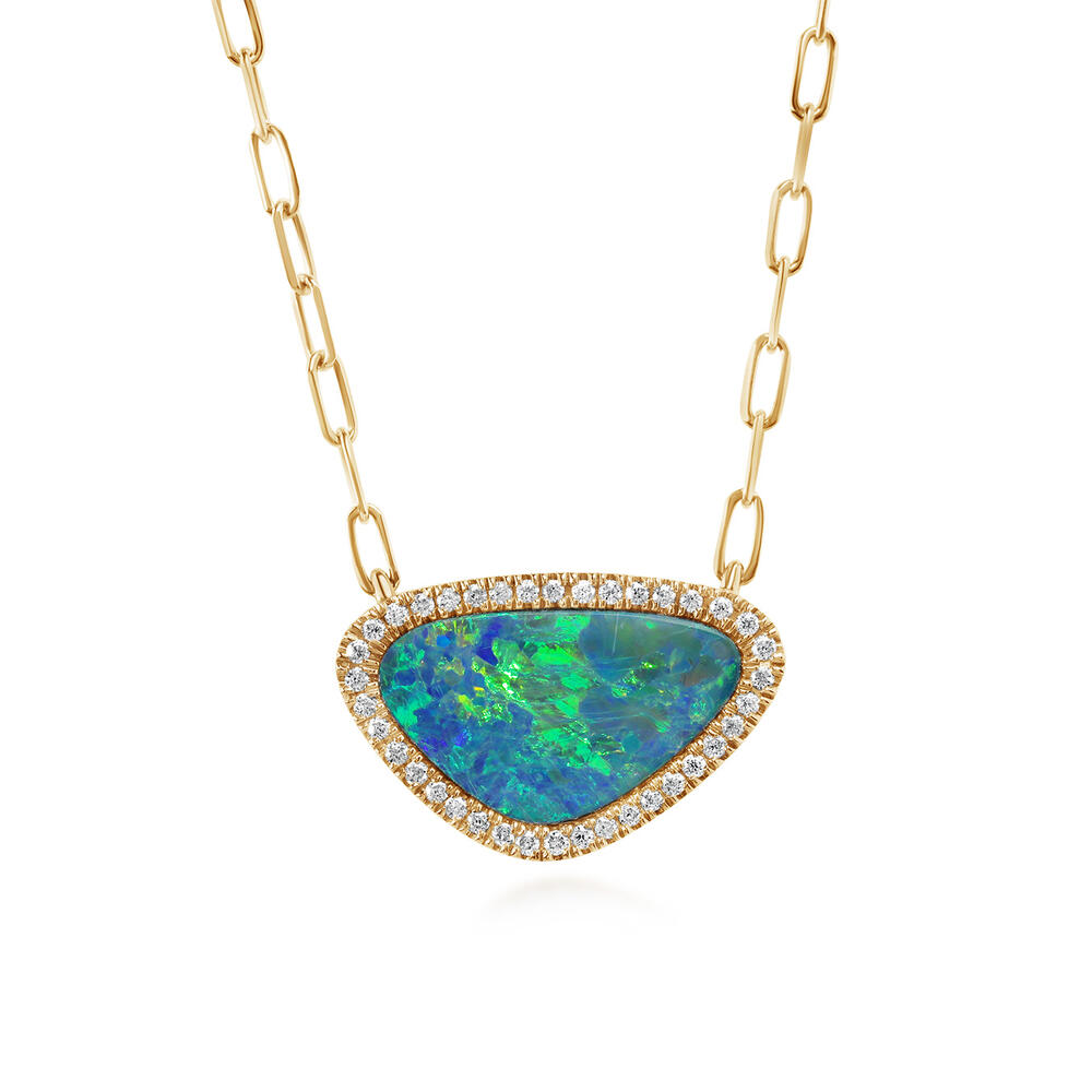 14K Yellow Gold Australian Opal Doublet/Diamond Neckpiece