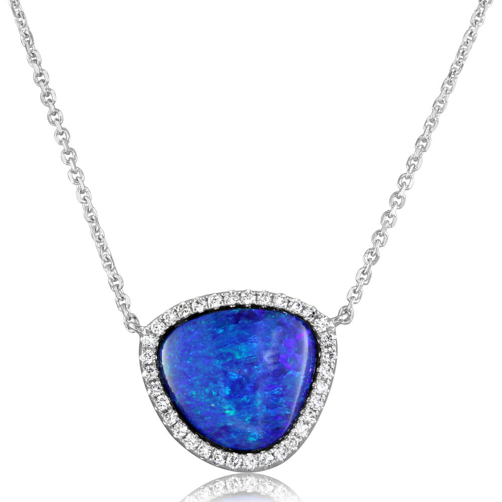 14K White Gold Australian Opal Doublet/Diamond Neckpiece