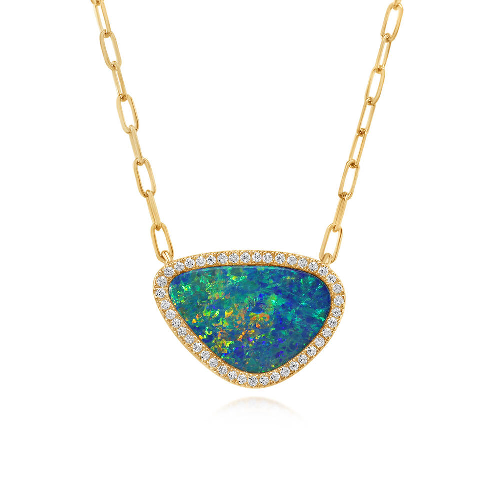 14K Yellow Gold Australian Opal Doublet/Diamond Neckpiece