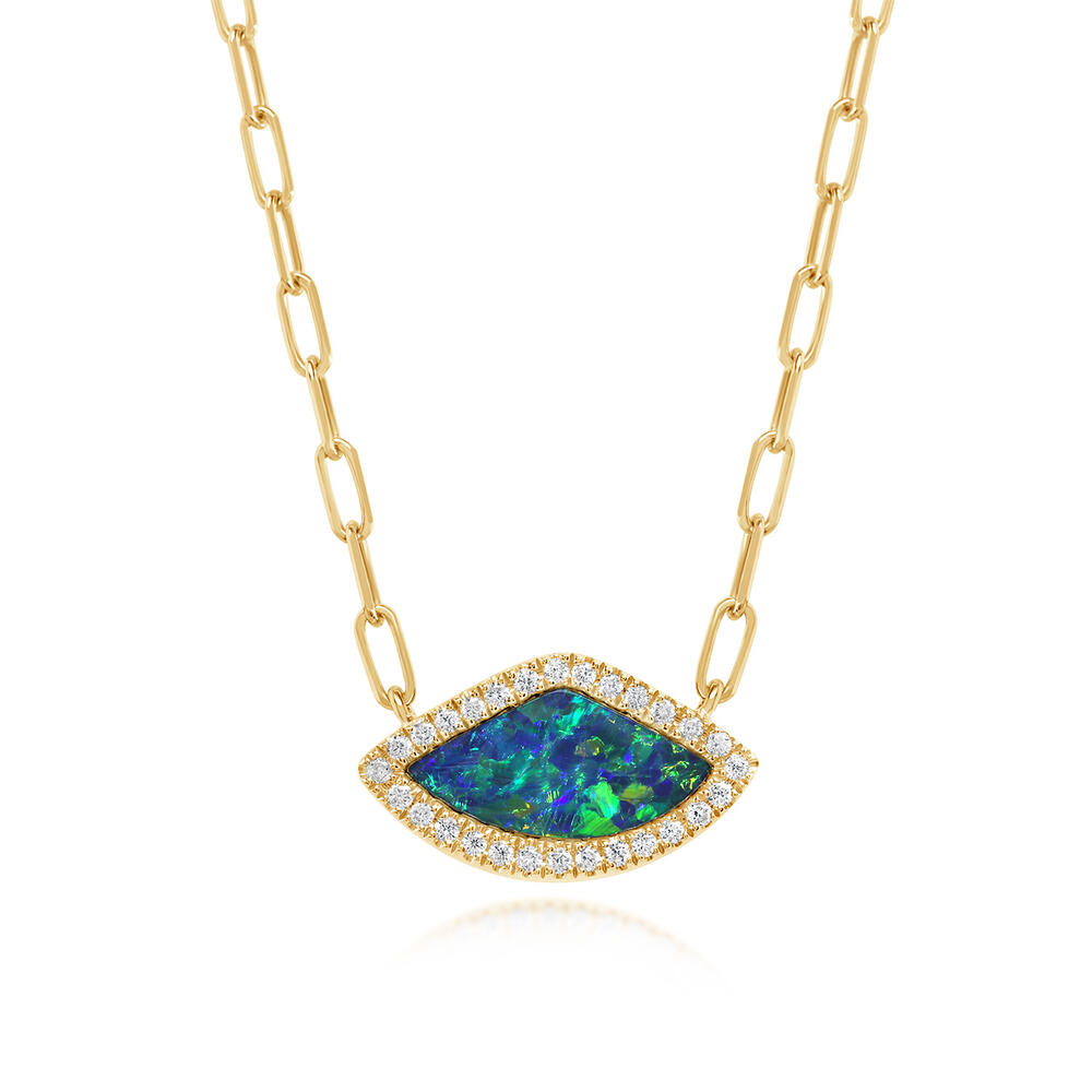 14K Yellow Gold Australian Opal Doublet/Diamond Neckpiece