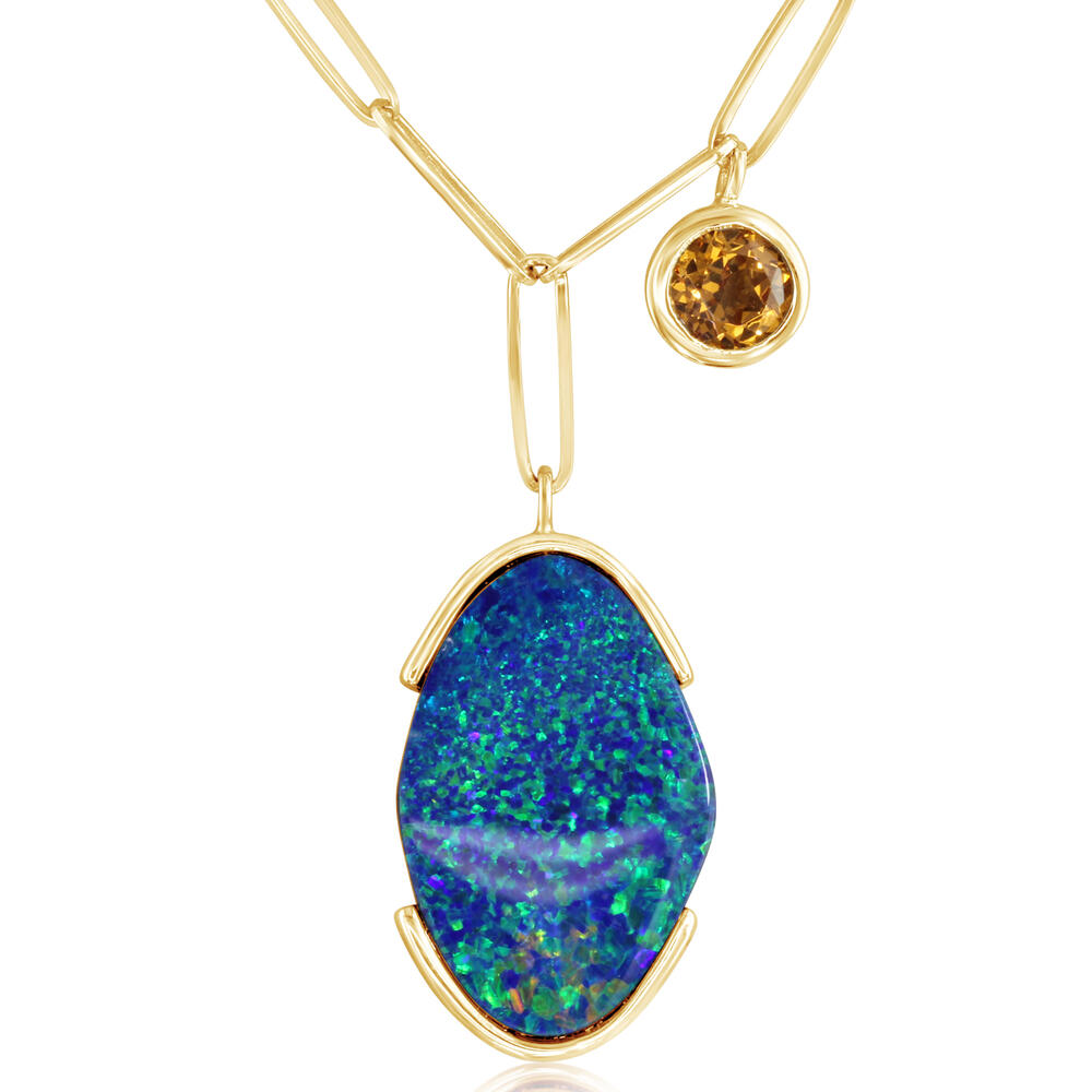 14K Yellow Gold Australian Boulder Opal/Diamond Pendant