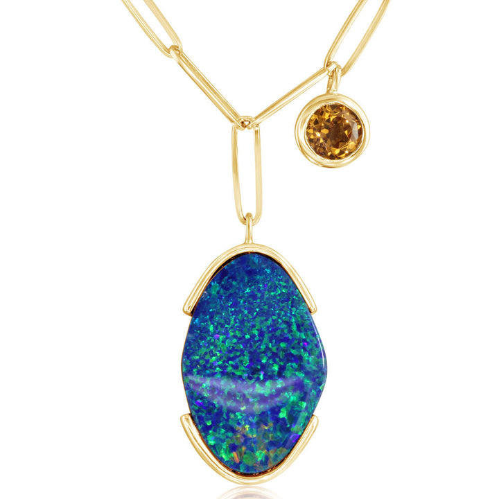 14K Yellow Gold Australian Boulder Opal/Diamond Pendant