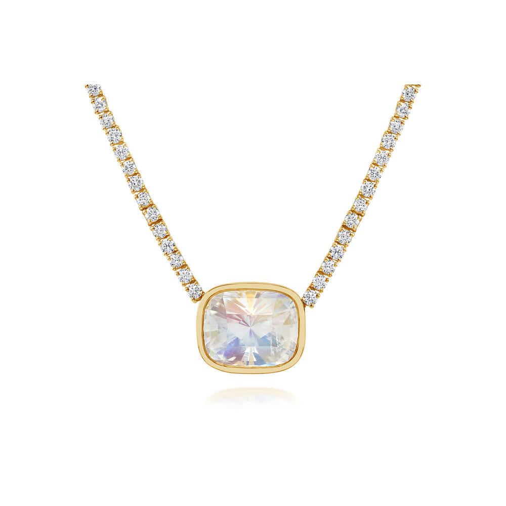 18K Yellow Gold Rainbow Moonstone/Diamond Neckpiece